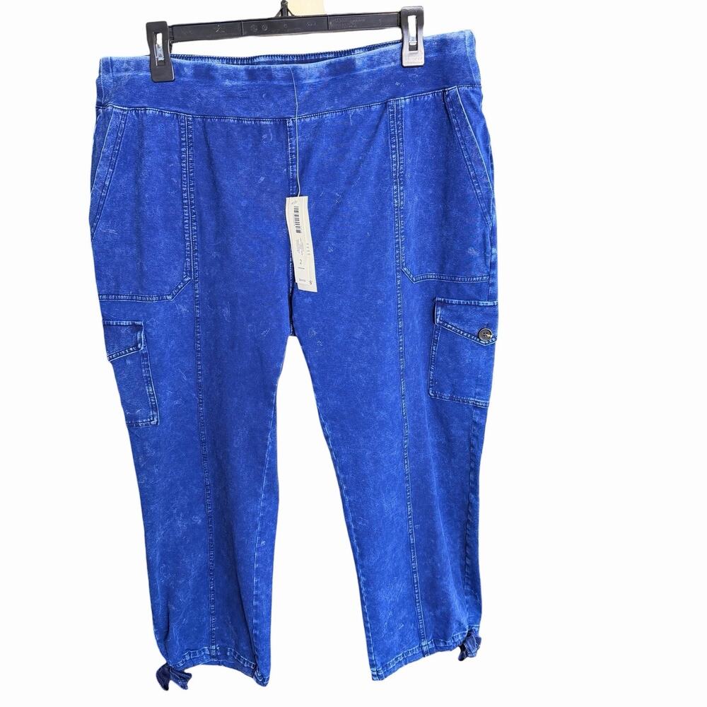 Zenergy Knit Cargo Crop Safari Indigo Women's Pants Sz 2 Large Casual Career NWT